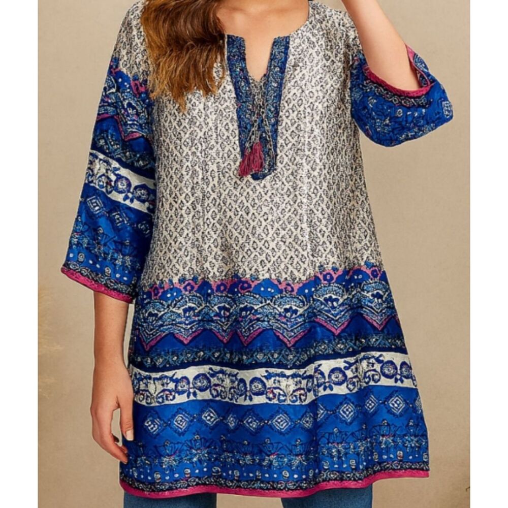 Soft Surroundings Satin Bohemian Longline Patterned Tunic Size XS
